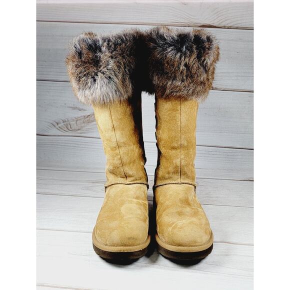 UGG Boots Australia Rosana Fur Cuff Style 1008044 Chestnut Wool Brown Boots Sz 7 - Picture 2 of 16